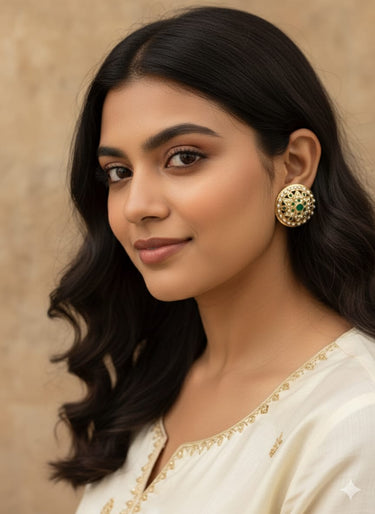 Green Jadau Stud Earrings